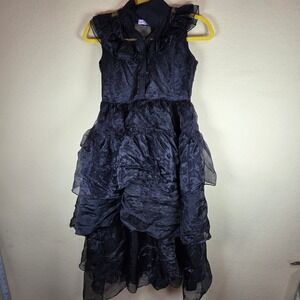 Black Ruffle Tiered Goth Lolita Dress Sleeveless Size S Wednesday costume